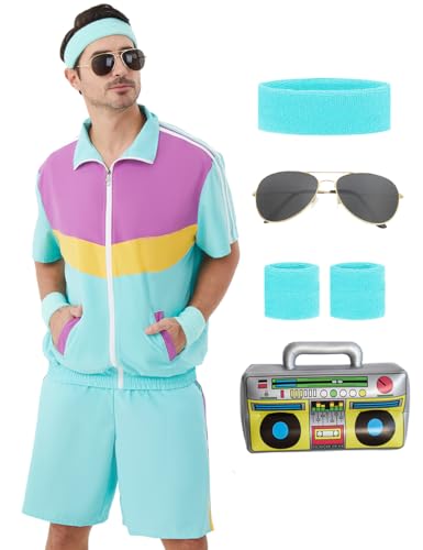 Coseaon 80er 90er Jahre Outfit für Herren Trainingsanzug Shorts Set Herren 80s 90s Retro Jacke Outfits Kostüm für Party, Grün, L Coseaon 80er 90er Jahre Outfit für Herren Trainingsanzug Shorts Set Herren 80s 90s Retro Jacke Outfits Kostüm für Party, Grün, L von Coseaon