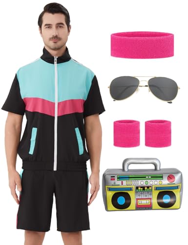 Coseaon 80er 90er Jahre Outfit für Herren Trainingsanzug Shorts Set Herren 80s 90s Retro Jacke Outfits Kostüm für Party, Schwarz, L Coseaon 80er 90er Jahre Outfit für Herren Trainingsanzug Shorts Set Herren 80s 90s Retro Jacke Outfits Kostüm für Party, Schwarz, L von Coseaon