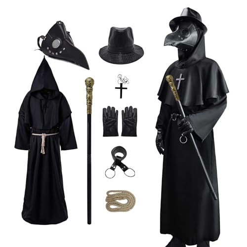 Coseaon Pestdoktor Kostüm Herren Plague Doctor Costume Erwachsene Halloween Pest Doktor Cosplay Set mit Pestdoktor Maske (9, S) von Coseaon