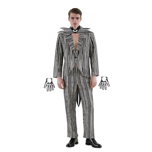 Herren Jack Kostüm Nightmare B4 Weihnachten Cosplay Schwarz & Weiß gestreift Jacke Halloween Anzug mit Fliege, komplettset, 3XL Herren Jack Kostüm Nightmare B4 Weihnachten Cosplay Schwarz & Weiß gestreift Jacke Halloween Anzug mit Fliege, komplettset, 3XL von CoserDepot