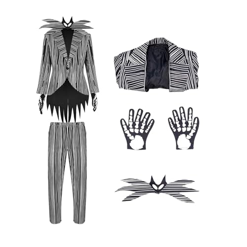 Jack-Kostüm für Herren, schwarz-weiß gestreift, Cosplay-Jacke, Halloween-Anzug mit Fliege von CoserDepot
