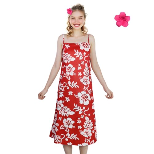 Lilo's Kostüm Outfit 2025 Tropisches Trägerkleid Kräftige rote Blume Stilvolle Halloween Cosplay Kleider, Anzeigengröße, L von CoserDepot