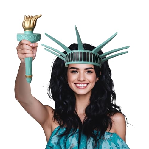 Freiheitsstatue Krone und Fackel Set für Damenkostüm Erwachsene Halloween 4. Juli Outfits für Frauen Freiheitsstatue Krone und Fackel Set für Damenkostüm Erwachsene Halloween 4. Juli Outfits für Frauen von CoserWorld