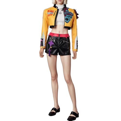 Cosfun Rumi Cosplay-Kostüm für Damen, Uniform-Set, Oberteil, Jacke, Shorts, komplettes Outfit für Bühnenauftritte, Halloween, Mehrfarbig, M von Cosfun