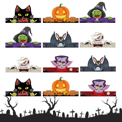 Cosiesnest 12 Stück Halloween PartyhüTe Schwarze Halloween Hüte für Kinder Halloween Party-Kopfbedeckung für Kinder Halloween Papierhut Halloween Kostüm Kinder Halloween Accessoires von Cosiesnest