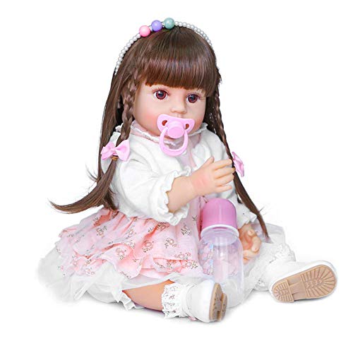 Cosiki Babypuppe, Säuglingspuppe Realistisch 22 Zoll Neugeborenes Baby Mädchen Weiche Lebensee Wiedergeborene Babypuppen Simulation Babypuppe für Mädchen Geburtstag (braune Haare) von Cosiki