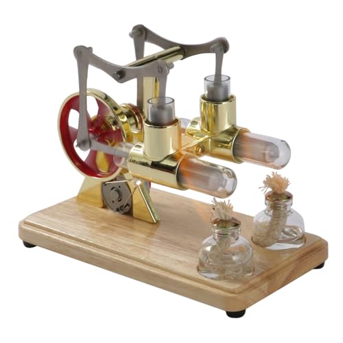 Cosiki Stirling Motor, Stirling Motor Kit mit Eichenbasisplatte und Tropfhandwerkskunst Cylinder Balance Dampfmotor -Kit für Bildungsausstellungen und Kinderunterhaltung (Gold) von Cosiki