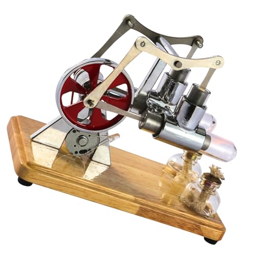Cosiki Stirling Motor, Stirling Motor Kit mit Eichenbasisplatte und Tropfhandwerkskunst Cylinder Balance Dampfmotor -Kit für Bildungsausstellungen und Kinderunterhaltung (Silver) von Cosiki
