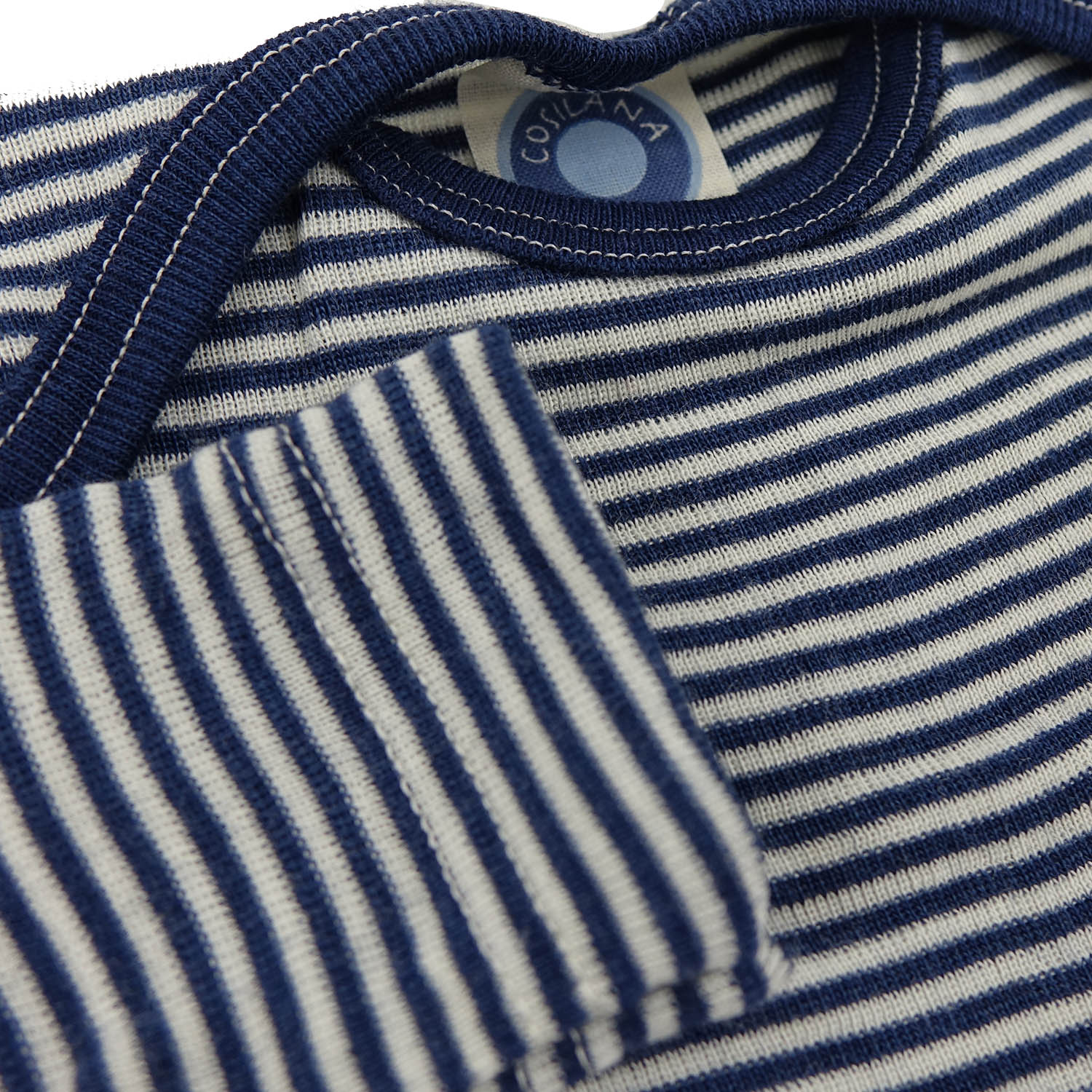 Cosilana Baby-Body (Langarm) aus Wolle/Seide - 62 / 68 128 Blau-Natur gestreift von Cosilana