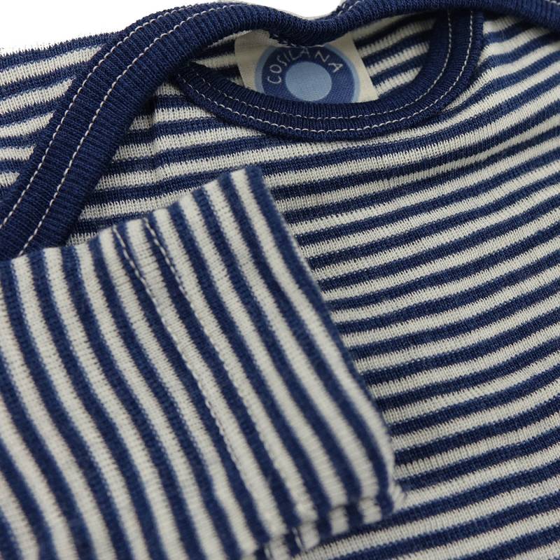 Cosilana Baby-Body (Langarm) aus Wolle/Seide - 62 / 68 128 Blau-Natur gestreift von Cosilana