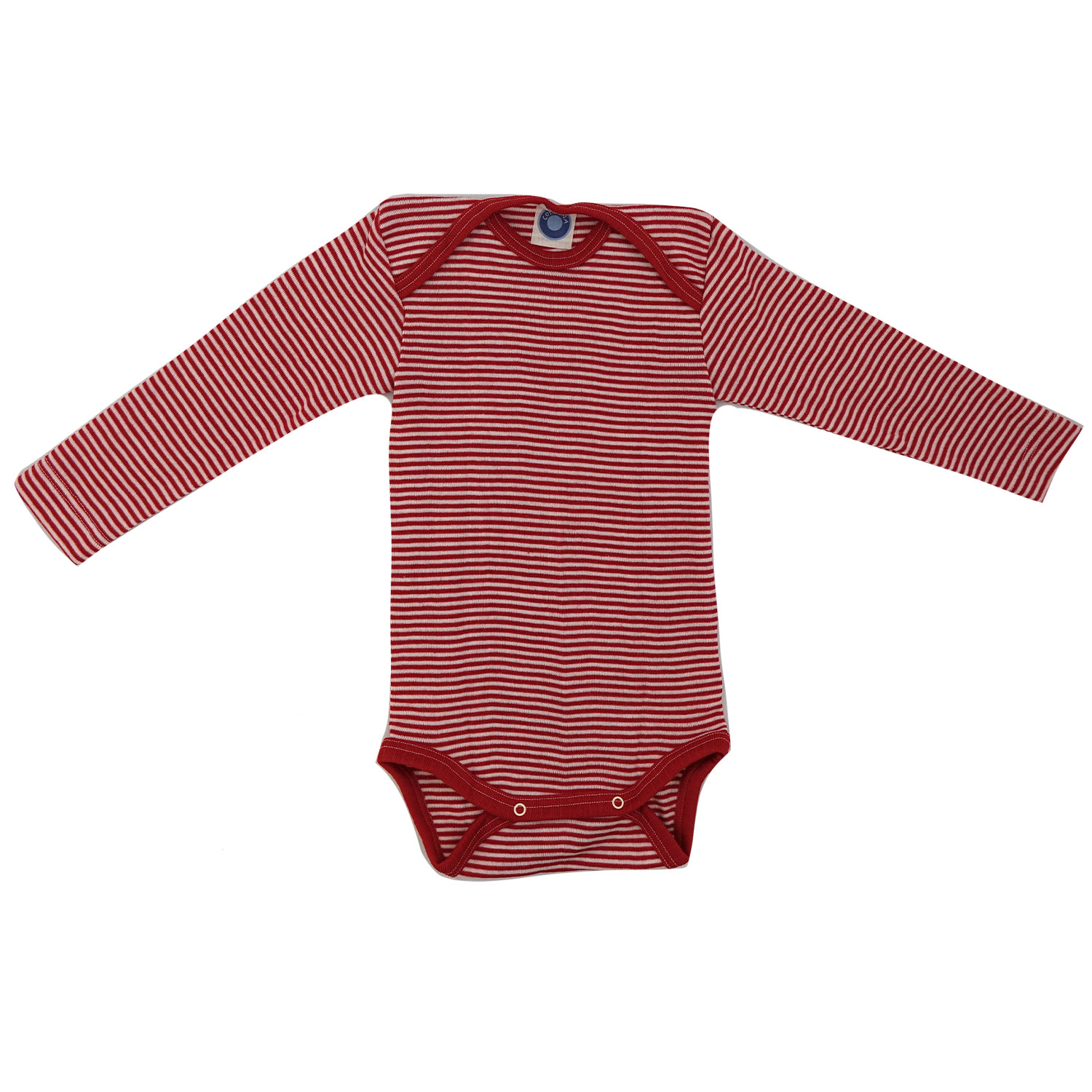 Cosilana Baby-Body (Langarm) aus Wolle/Seide - 50 / 56 124 Rot-Natur gestreift von Cosilana