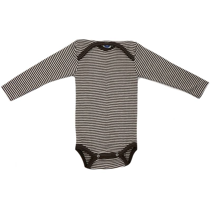 Cosilana Baby-Body (Langarm) aus Wolle/Seide - 50 / 56 125 Braun-Natur gestreift von Cosilana