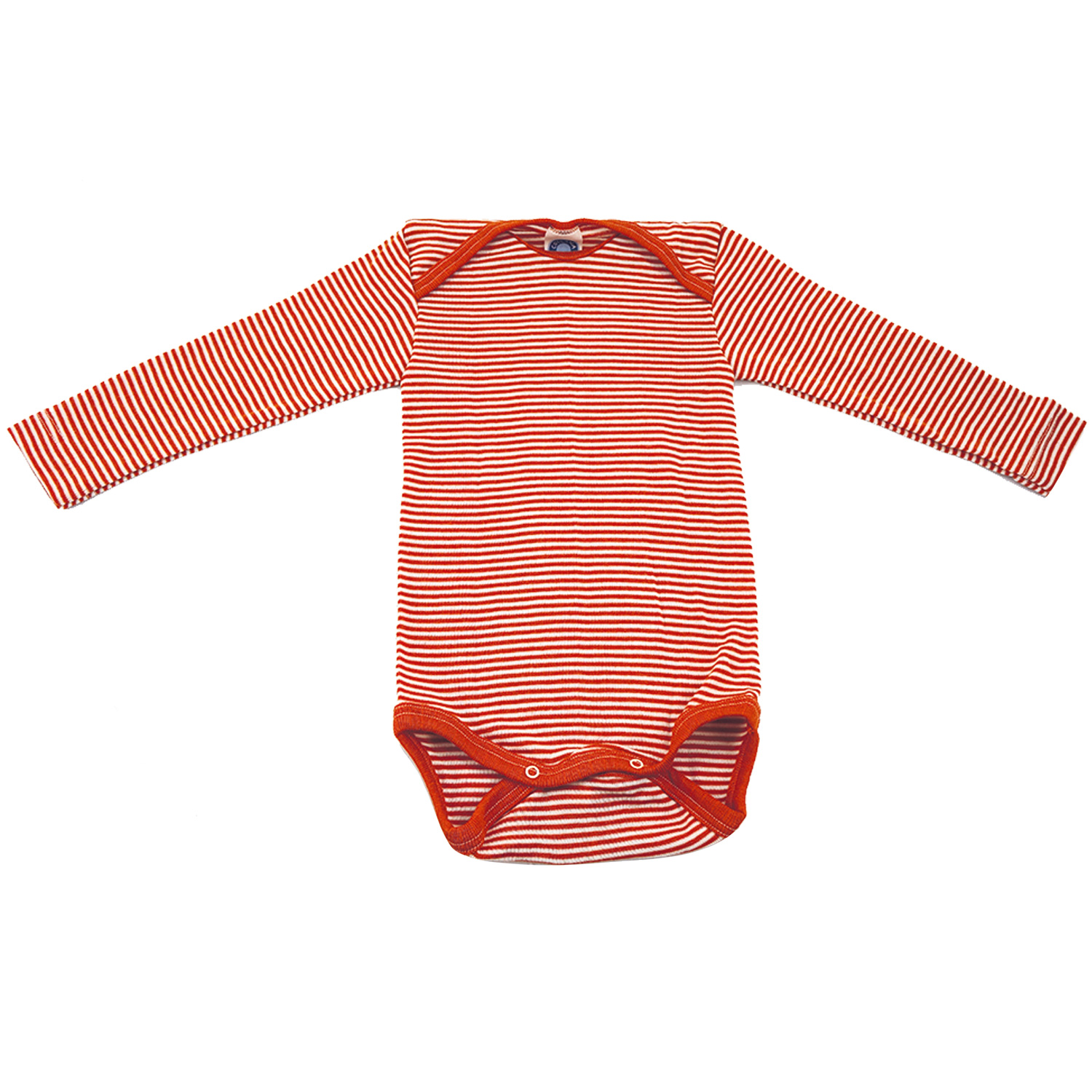 Cosilana Baby-Body (Langarm) aus Wolle/Seide - 50 / 56 129 Orange-Natur gestreift von Cosilana