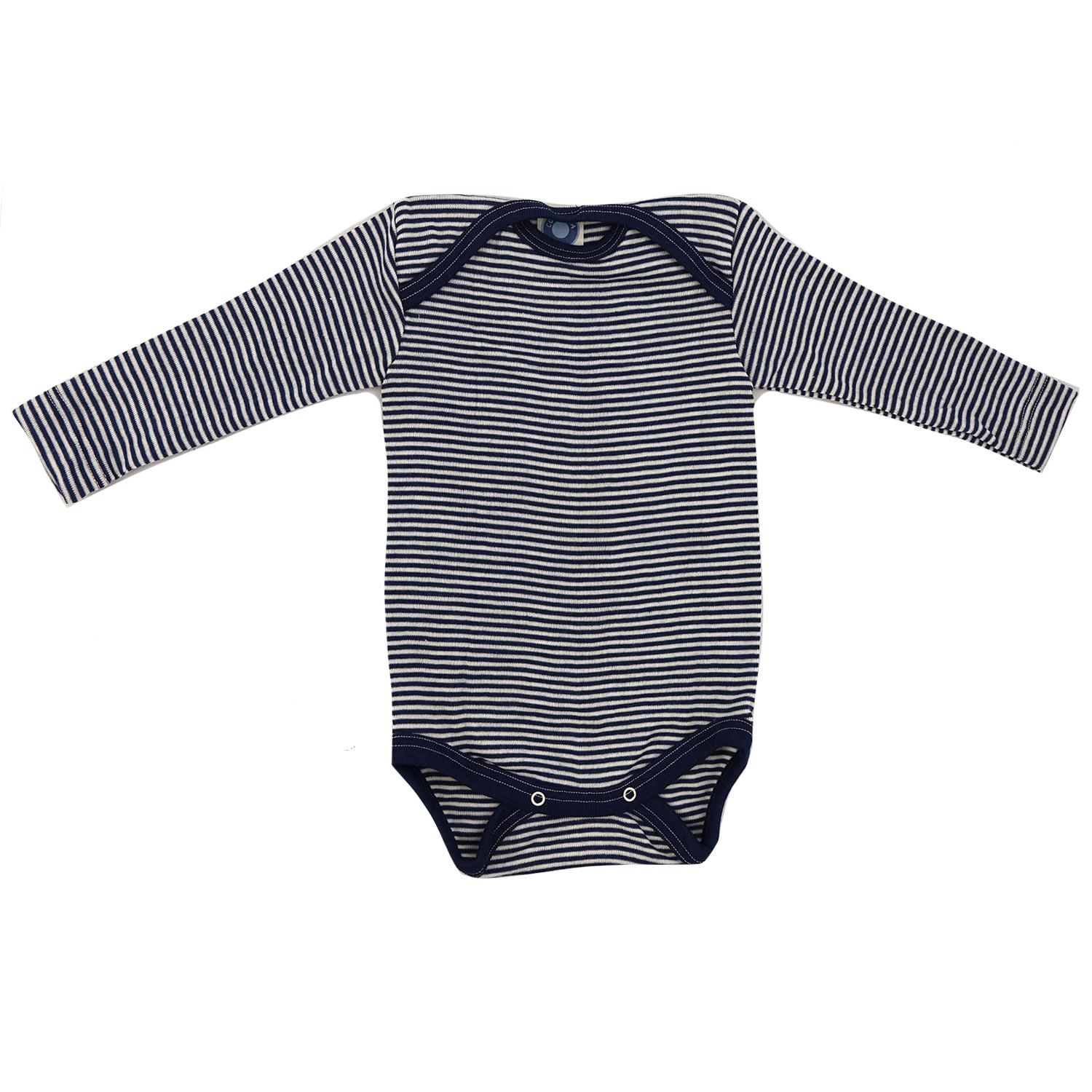 Cosilana Baby-Body (Langarm) aus Wolle/Seide - 128 Blau-Natur gestreift 74 / 80 von Cosilana