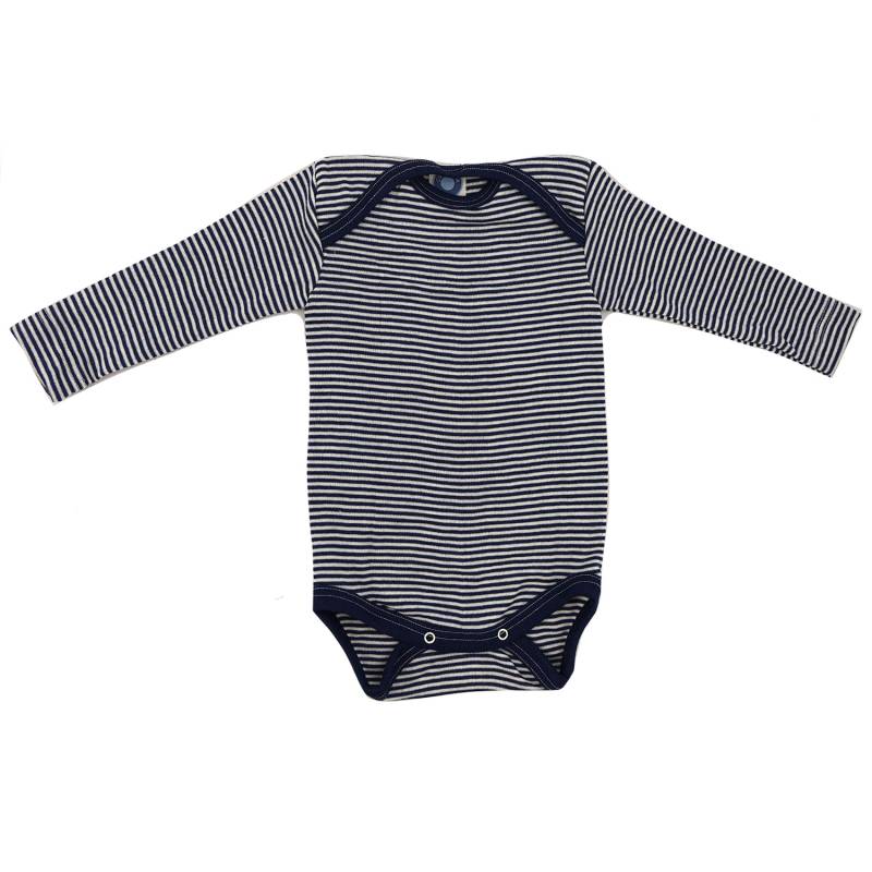 Cosilana Baby-Body (Langarm) aus Wolle/Seide - 128 Blau-Natur gestreift 74 / 80 von Cosilana