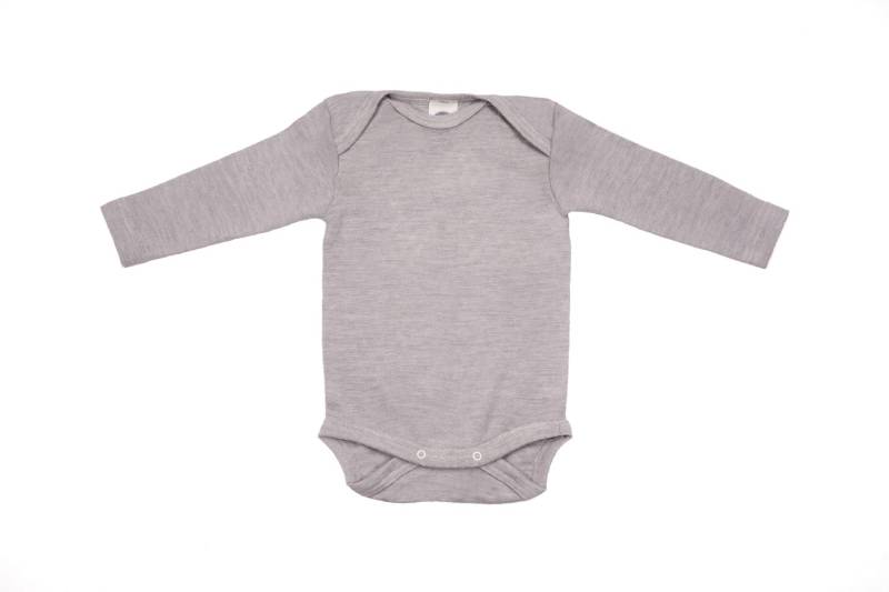 Cosilana Baby-Body (Langarm) aus Wolle/Seide - 74 / 80 240 Hellgrau Melange von Cosilana