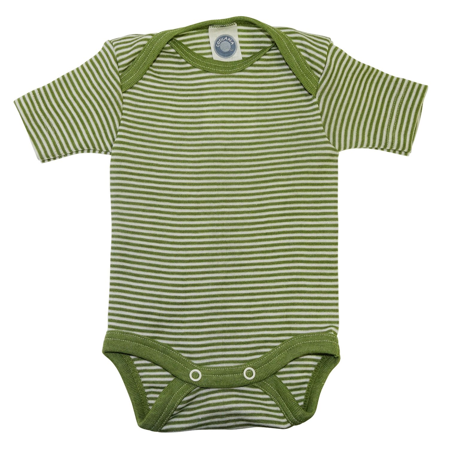 Cosilana Baby-Body (kurzarm) aus Wolle/Seide - 126 Grün-Natur gestreift 50 / 56 von Cosilana