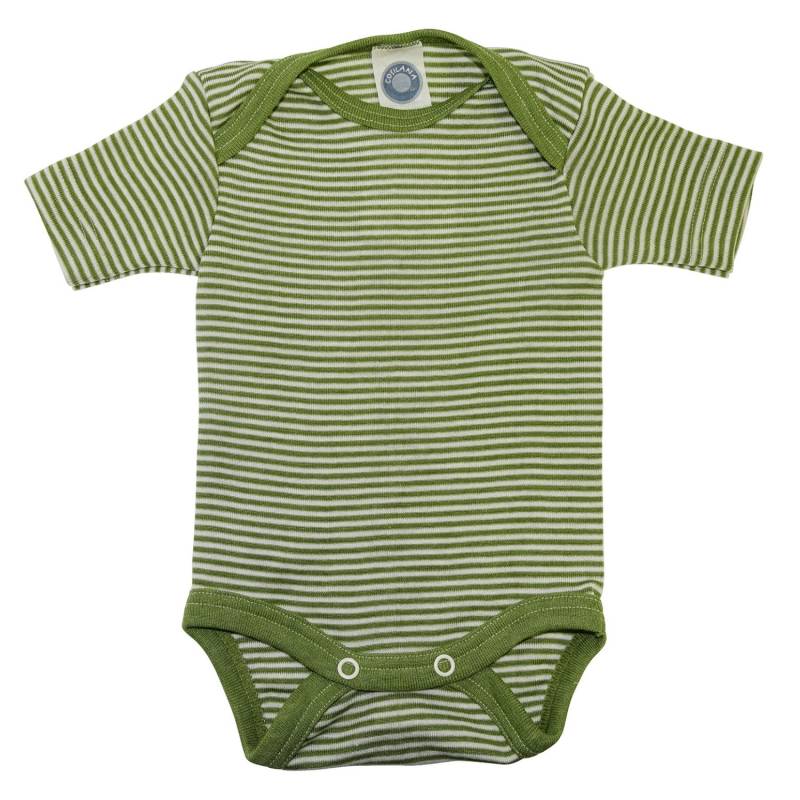 Cosilana Baby-Body (kurzarm) aus Wolle/Seide - 126 Grün-Natur gestreift 50 / 56 von Cosilana
