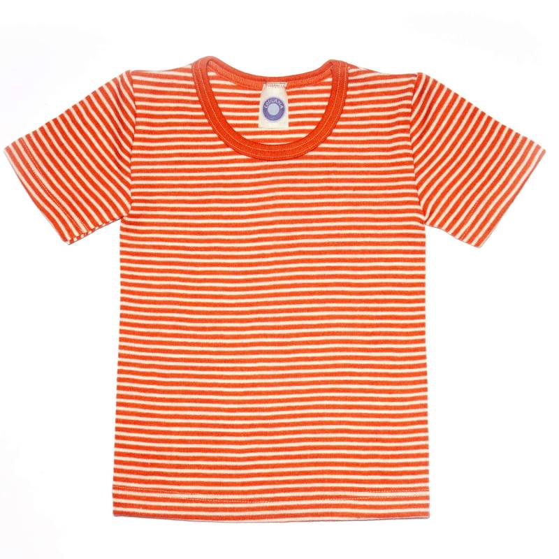 Cosilana Kinder-Unterhemd (Kurzarm) aus Wolle/Seide - 92 129 Orange-Natur gestreift von Cosilana