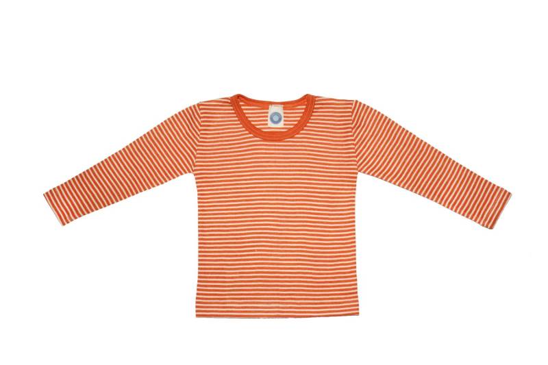 Cosilana Kinder-Unterhemd (Langarm) aus Wolle/Seide - 129 Orange-Natur gestreift 140 von Cosilana