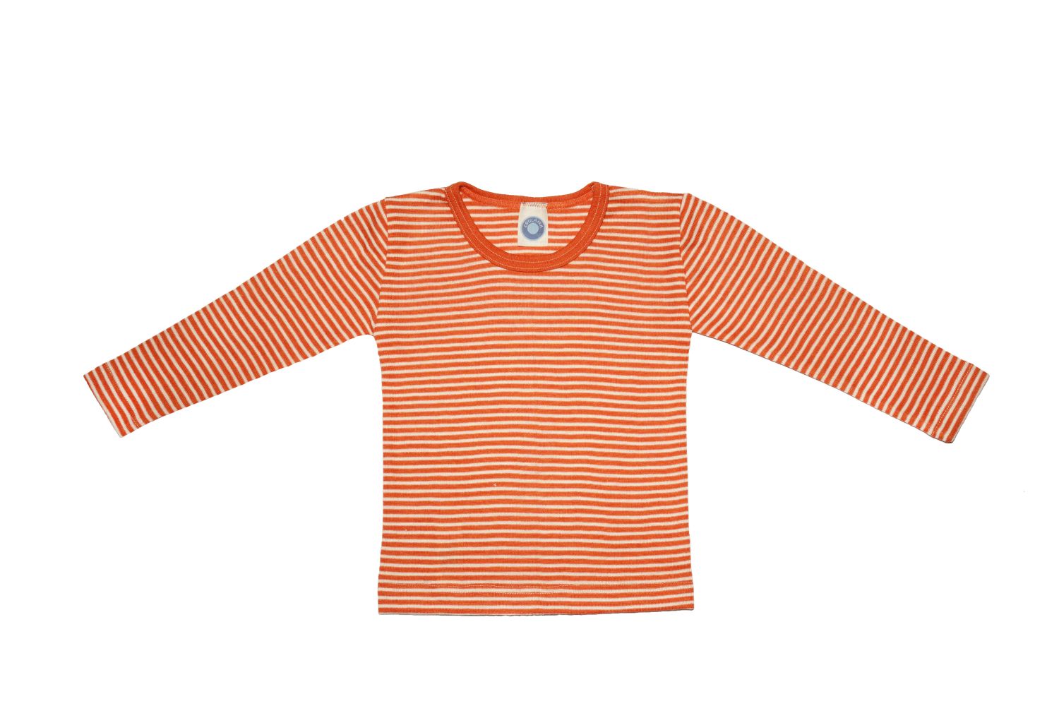 Cosilana Kinder-Unterhemd (Langarm) aus Wolle/Seide - 129 Orange-Natur gestreift 152 von Cosilana