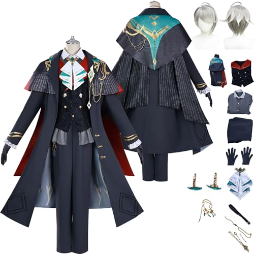 Cosimfy Anime Genshin Impact Alhaitham Cosplay Kostüm Outfit Spiel Rolle Kinich Ifa Uniform Komplettes Set Halloween Karneval Party Dress Up Anzug mit Perücke Fliege für Männer (L) von Cosimfy