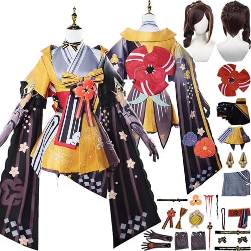 Cosimfy Anime Genshin Impact Chiori Cosplay Kostüm Outfit Spiel Rolle Varesa Furina Focalors Cosplay Uniform Set Halloween Karneval Party Dress Up Anzug mit Perücke Rock Mantel für Frauen (L) von Cosimfy