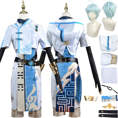 Cosimfy Anime Genshin Impact Chongyun Cosplay Kostüm Outfit Spiel Rolle Kinich Ifa Arlecchino Cosplay Uniform Set Halloween Karneval Party Dress Up Anzug mit Perücke Mantel Hose für Männer (M) von Cosimfy
