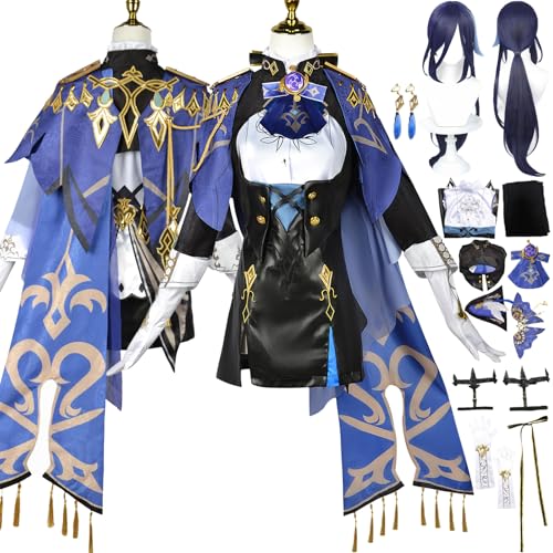 Cosimfy Anime Genshin Impact Clorinde Cosplay Kostüm Outfit Spiel Rolle Varesa Furina Focalors Cosplay Uniform Set Halloween Karneval Party Dress Up Anzug mit Perücke Hut Mantel für Frauen (M) von Cosimfy