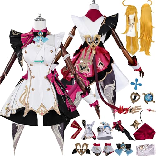 Cosimfy Anime Genshin Impact Escoffier Cosplay Kostüm Outfit Spiel Rolle Varesa Furina Focalors Cosplay Uniform Set Halloween Karneval Party Dress Up Anzug mit Perücke Kleid Hut für Frauen (M) von Cosimfy