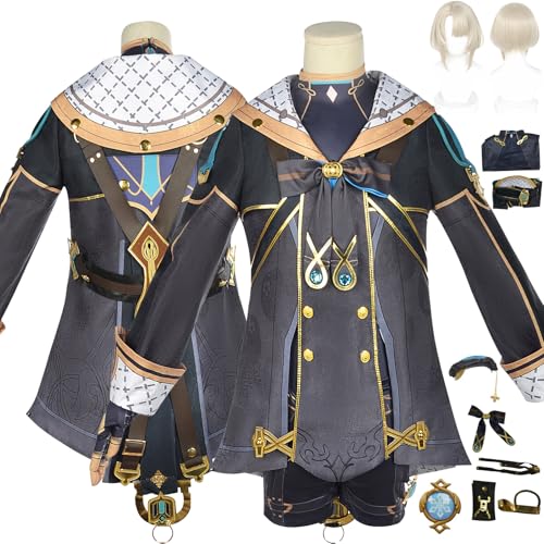 Cosimfy Anime Genshin Impact Freminet Cosplay Kostüm Outfit Spiel Rolle Escoffier Furina Uniform Komplettes Set Halloween Karneval Party Dress Up Anzug mit Perücke Mantel für Frauen (XS) von Cosimfy
