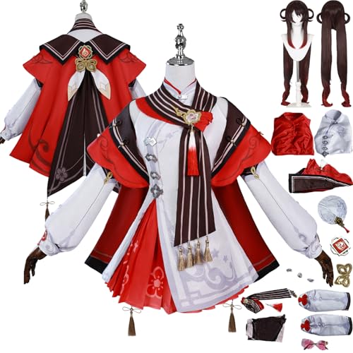 Cosimfy Anime Genshin Impact Hutao Cosplay Kostüm Outfit Neue Haut Spiel Rolle Escoffier Furina Uniform Komplettes Set Halloween Karneval Party Dress Up Anzug mit Perücke Rock Hut für Frauen (M) von Cosimfy