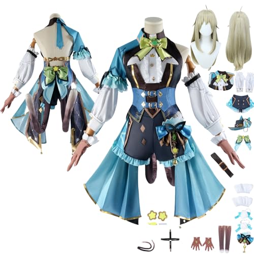 Cosimfy Anime Genshin Impact Kirara Cosplay Kostüm Outfit Spiel Rolle Escoffier Furina Uniform Komplettes Set Halloween Karneval Party Dress Up Anzug mit Perücke Ärmel für Frauen (XL) von Cosimfy