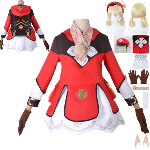 Cosimfy Anime Genshin Impact Klee Cosplay Kostüm Outfit Spiel Rolle Escoffier Furina Uniform Komplettes Set Halloween Karneval Party Dress Up Anzug mit Perücke Mantel für Frauen (S) von Cosimfy