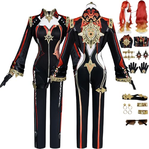 Cosimfy Anime Genshin Impact Mavuika Cosplay Kostüm Outfit Spiel Rolle Escoffier Furina Uniform Komplettes Set Halloween Karneval Party Dress Up Anzug mit Perücke Mantel für Frauen (M) von Cosimfy
