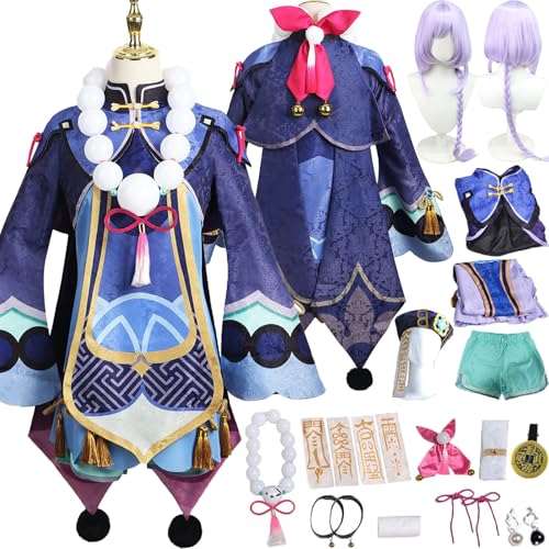 Cosimfy Anime Genshin Impact Qiqi Cosplay Kostüm Outfit Spiel Rolle Varesa Furina Focalors Cosplay Uniform Set Halloween Karneval Party Dress Up Anzug mit Perücke Mütze Shorts für Frauen (3XL) von Cosimfy