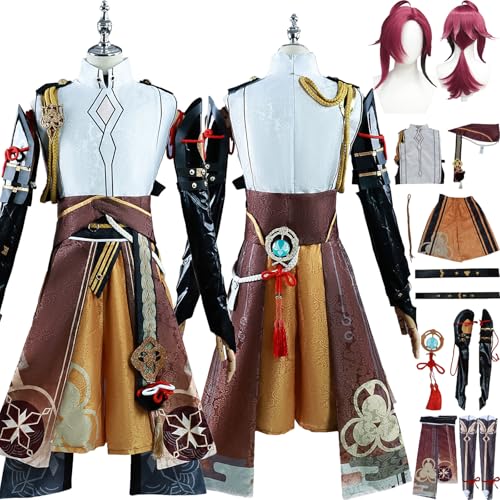 Cosimfy Anime Genshin Impact Shikanoin Heizou Cosplay Kostüm Outfit Spiel Rolle Kinich Ifa Arlecchino Cosplay Uniform Set Halloween Karneval Party Dress Up Anzug mit Perücke Jacke für Männer (S) von Cosimfy