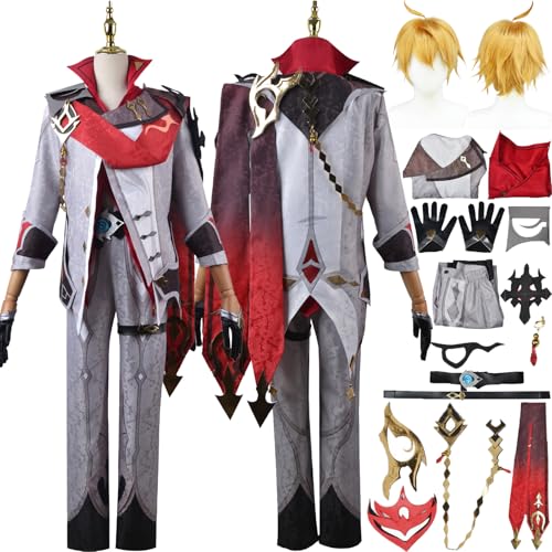 Cosimfy Anime Genshin Impact Tartaglia Cosplay Kostüm Outfit Spiel Rolle Kinich Ifa Arlecchino Cosplay Uniform Set Halloween Karneval Party Dress Up Anzug mit Perücke Jacke Hose für Männer (2XL) von Cosimfy
