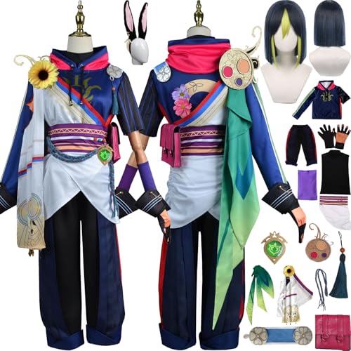 Cosimfy Anime Genshin Impact Tighnari Cosplay Kostüm Outfit Spiel Rolle Varesa Furina Focalors Cosplay Uniform Set Halloween Karneval Party Dress Up Anzug mit Perücke Hose Hemd für Frauen (S) von Cosimfy