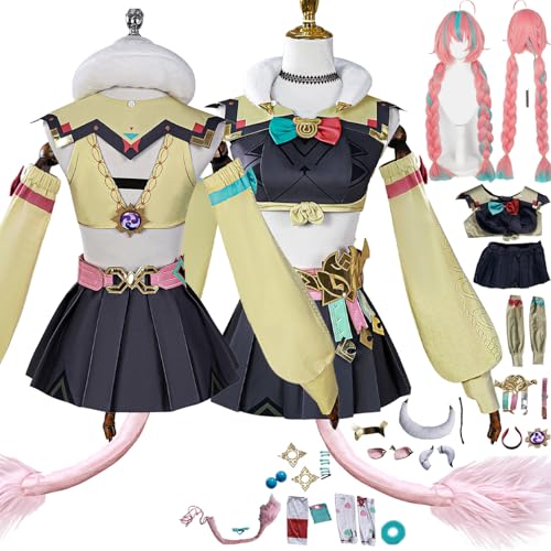 Cosimfy Anime Genshin Impact Varesa Cosplay Kostüm Outfit Spiel Rolle Escoffier Furina Uniform Komplettes Set Halloween Karneval Party Dress Up Anzug mit Perücke Schwanz für Frauen (S) von Cosimfy