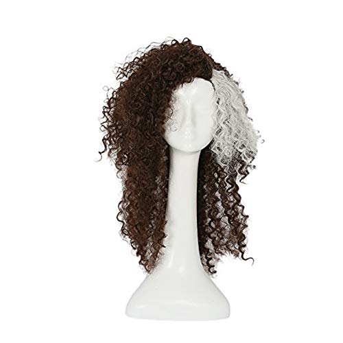 Damen Curly Braun Perücke Weiß Front Haar Halloween Verrücktes Kleid Cosplay Accessories von Coslive