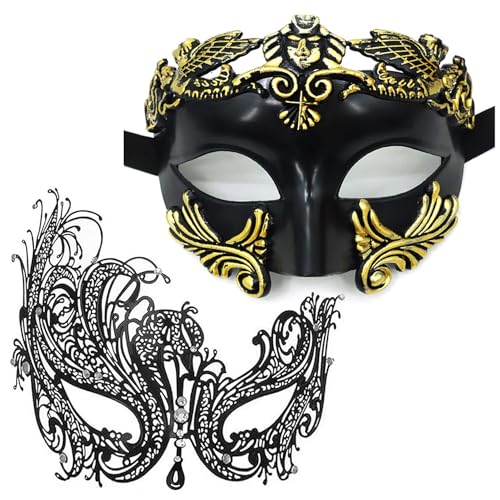 Maskerade-Maske für Damen und Herren, Paar, venezianische Maske, römisch-griechische Maske für Halloween, Kostüm, Party, Abschlussball, Black Phoenix Set, L Maskerade-Maske für Damen und Herren, Paar, venezianische Maske, römisch-griechische Maske für Halloween, Kostüm, Party, Abschlussball, Black Phoenix Set, L von Cosmer