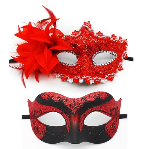 Maskerade-Maske für Damen und Herren, Paare, venezianische Masken, glänzende Maske für Halloween, Kostüm, Karneval, Party, Ball, Abschlussball, Rot Maskerade-Maske für Damen und Herren, Paare, venezianische Masken, glänzende Maske für Halloween, Kostüm, Karneval, Party, Ball, Abschlussball, Rot von Cosmer