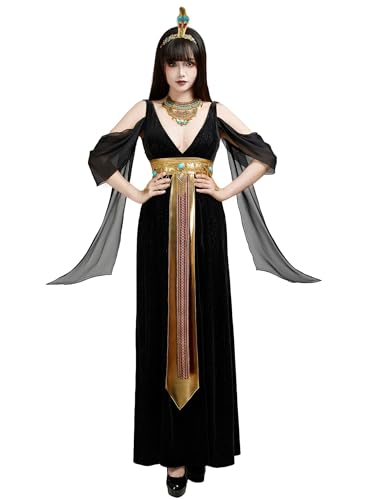 Cosplay.fm Damen Ägypten Kostüm Set Ägypten Qween Kostüm Kleid mit Zubehör für Halloween Partys, Schwarz, L Cosplay.fm Damen Ägypten Kostüm Set Ägypten Qween Kostüm Kleid mit Zubehör für Halloween Partys, Schwarz, L von Cosplay.fm