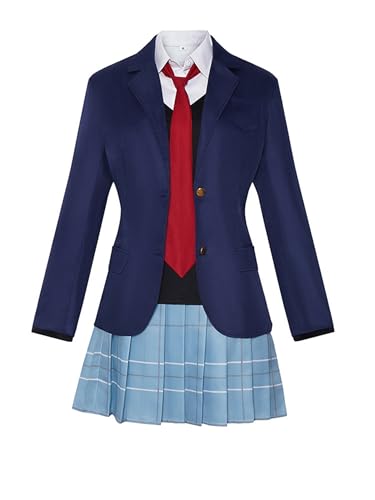 Cosplay.fm Damen Dress Up Cosplay Kostüm Schuluniform Futter und Rock mit Mantel und Krawatte, Blau, S von Cosplay.fm