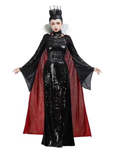 Cosplay.fm Damenkostüm Böse Königin, Prinzessin, Stiefmutter, Cosplay, Outfits, Erwachsene, Halloween, Königin-Kostüm, Kleid (Schwarz, M) von Cosplay.fm
