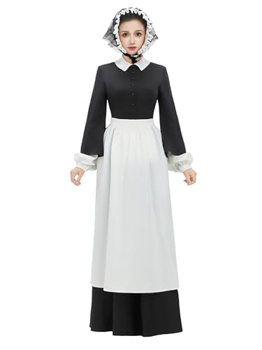 Cosplay.fm Florenz-Nachtigall-Kostüm, Kolonialkleid, Pionier-Kostüm mit Taillenschürze, Pilgerkrieg, Krankenschwester-Kostüm (Schwarz, L) von Cosplay.fm