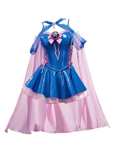 Cosplay.fm Frauen-Spiel-Cosplay-Kostüm, magisches Mädchen, Korsett-Rock, Set mit Umhang, Hut (Blau, XL) von Cosplay.fm