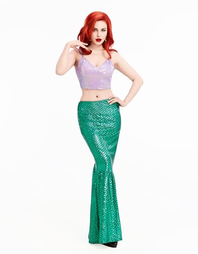 Cosplay.fm Meerjungfrauenkostüm für Damen, glitzernde Pailletten, Oberteil, Meerjungfrauen-Rock-Set, Meerjungfrauenschwanz-Kostüm, Halloween, Cosplay-Kleid, Grün und Violett, L von Cosplay.fm