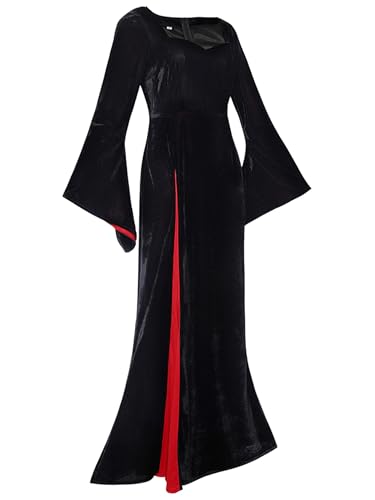 Cosplay.fm Vintage Gothic Hexe Langes Kleid Erwachsene Frauen Hexenkleid Halloween Familie Cosplay Kostüm (Schwarz, M) von Cosplay.fm